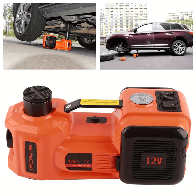 Driver using the 12V jack kit to change a tyre